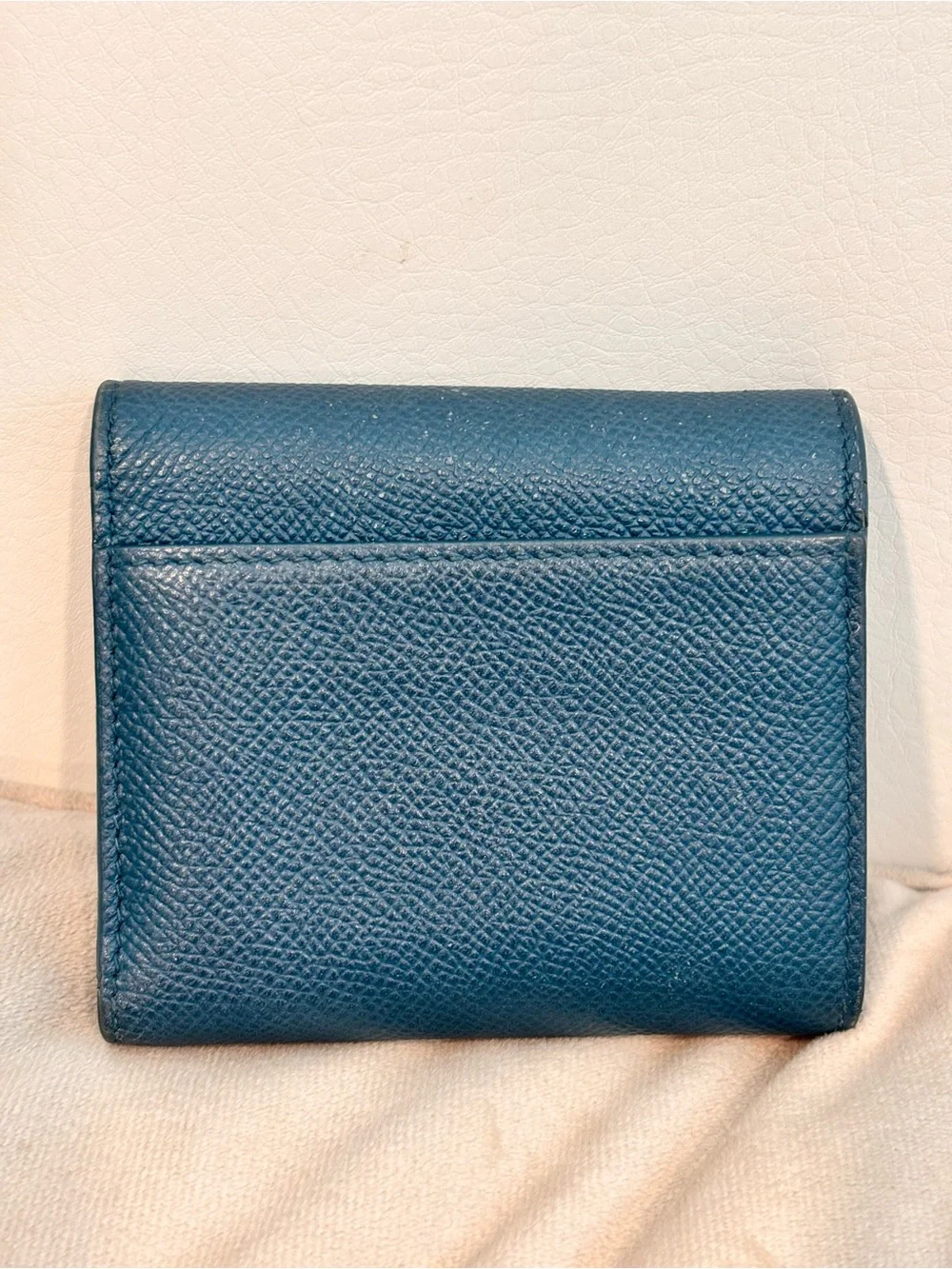 Christian Dior 30 Montaigne Lotus Teal Pebbled Leather Compact Wallet W/ COA